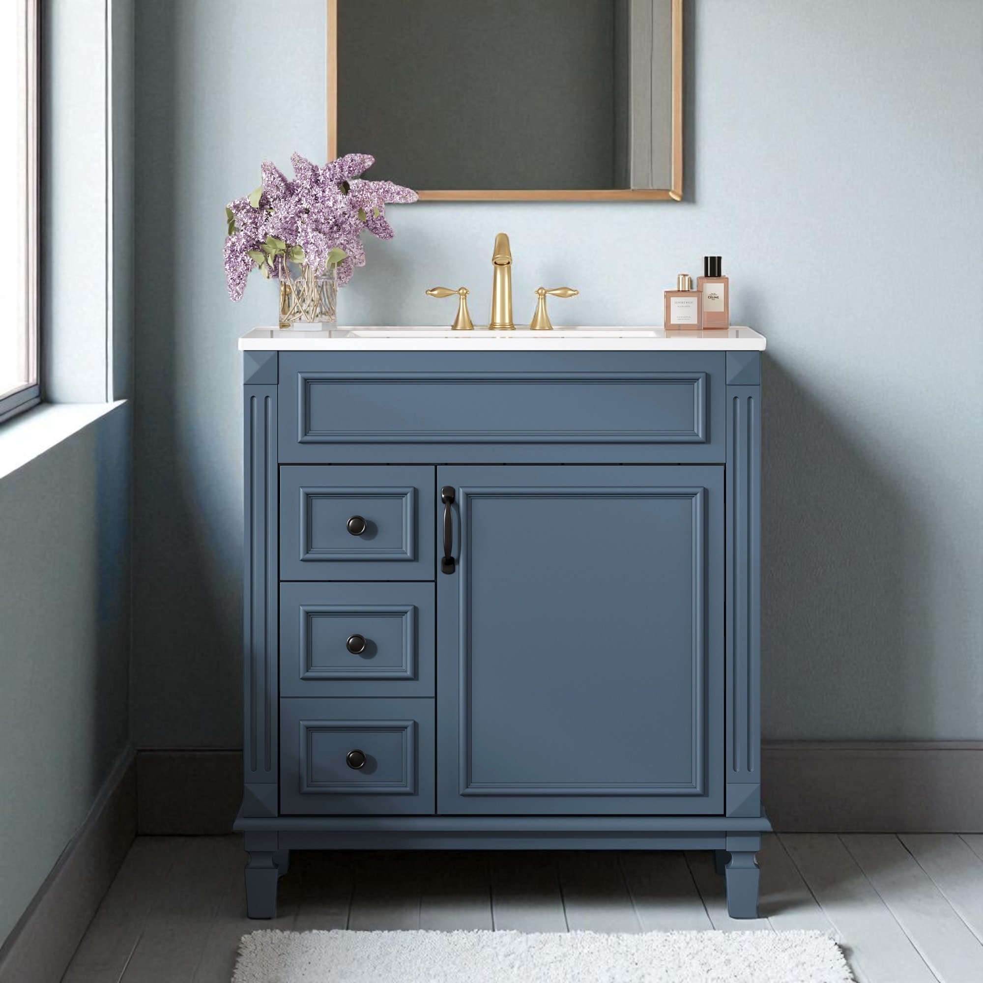 30" Bathroom Vanity with Ceramic Sink Combo, Freestanding Storage Cabinet with Drawers & Shelf, Modern Small Vanity