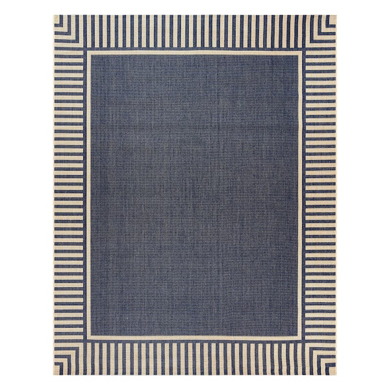 Gertmenian Paseo Kiano Modern Stripe Border Polypropylene Flatweave Indoor/ Outdoor Area Rug - 5'3"x7' - Navy/ Sand