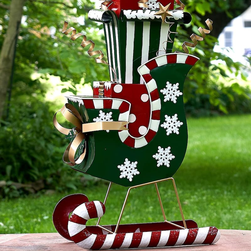 Large Iron Christmas Sleigh with Presents - 20.4"x18.1"x47.2"