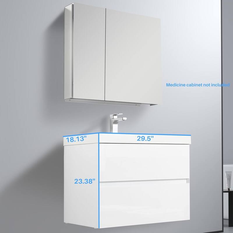 Blossom 30 Inch All Wood Wall Mounted Floating Bathroom Vanity with Sink