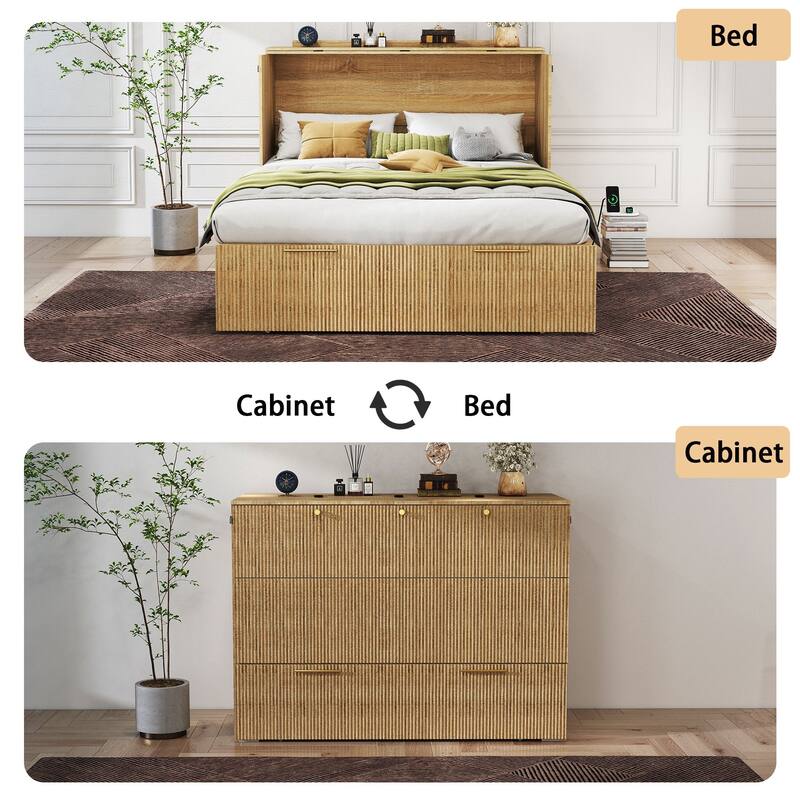 Full Size Murphy Bed with USB Port and a Large Drawer