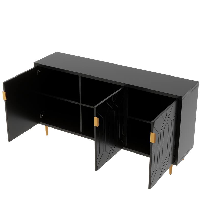 Black TV Console Adjustable Shelves, Storage Sideboard for