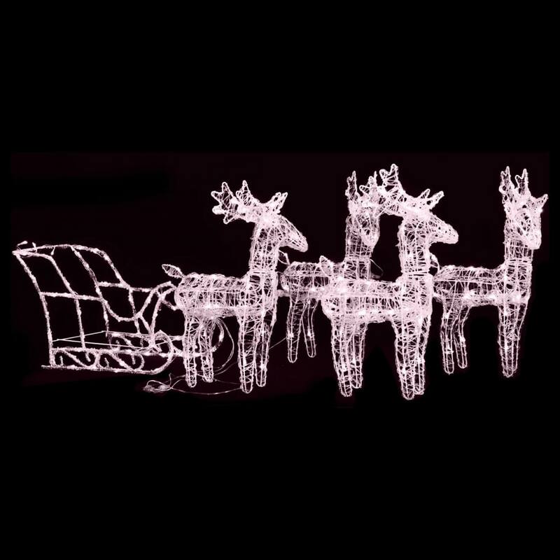 4pc Outdoor Reindeer n Sleigh Christmas Decoration, 240 Warm White LED - Warm White
