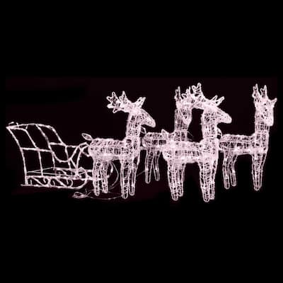 4pc Outdoor Reindeer n Sleigh Christmas Decoration, 240 Warm White LED - Warm White