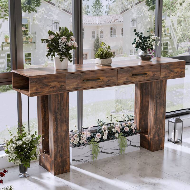 63-Inch Long Console Table, Wooden Rectangular Sofa Table Behind The Couch, Farmhouse Entryway Table for Entrance