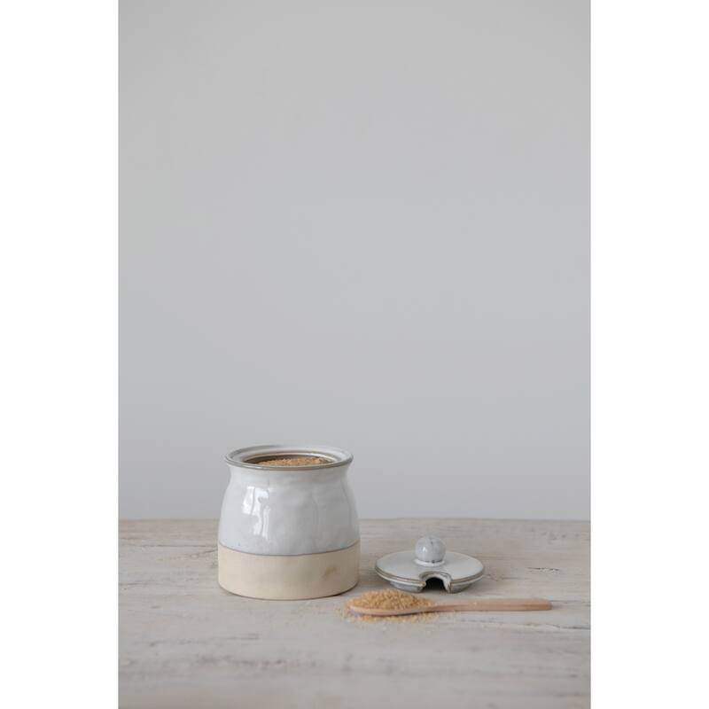 Stoneware Sugar Pot with Lid - White