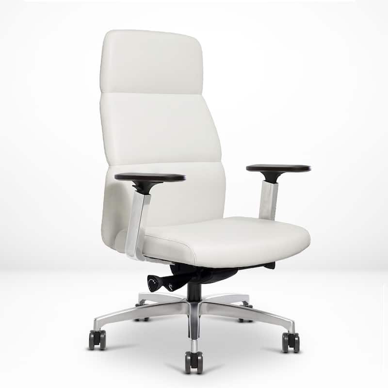 Via Seating Vero Executive High Back Work Chair for Home Office, Genuine Italian Leather Upholstery, Polished Aluminum Finish - White