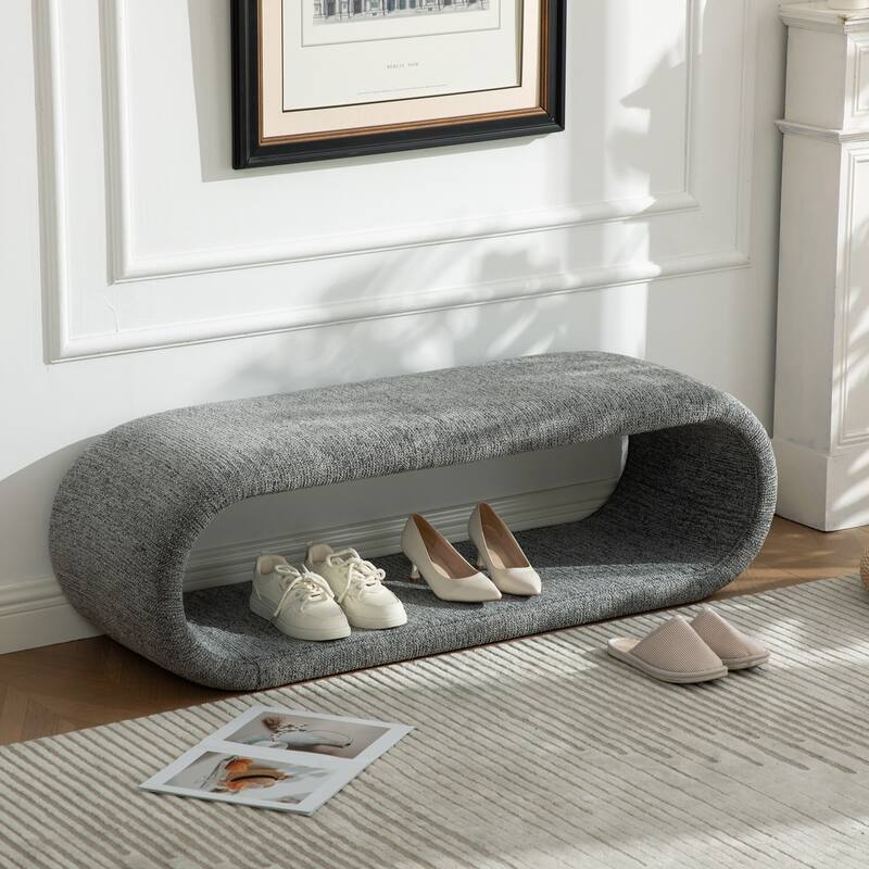 52.17"W Chenille Upholstered Bench for Bedroom End of Bed,Modern Shoe Bench for Entryway,Equipped With An Iron Frame - Gray