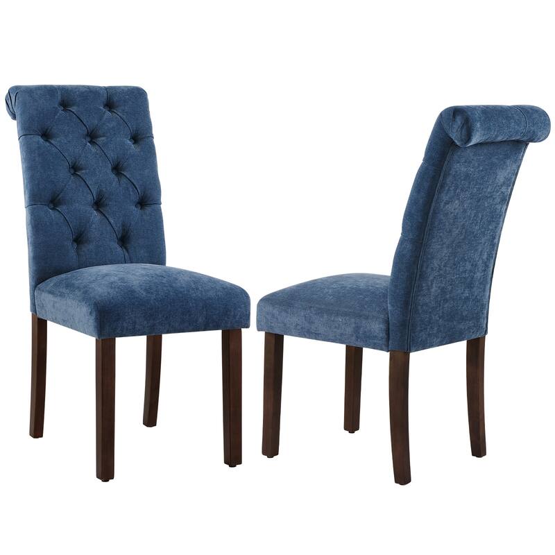 Tufted Parsons Dining Chairs - Velvet-Like Upholstery & Padded Seats for Kitchen & Dining Room - Set of 2 - Blue