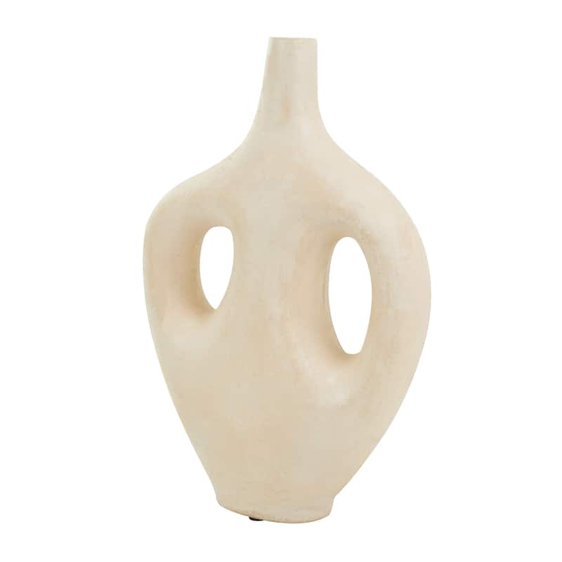 Beige Paper Mache Abstract Double Handle Decorative Vase