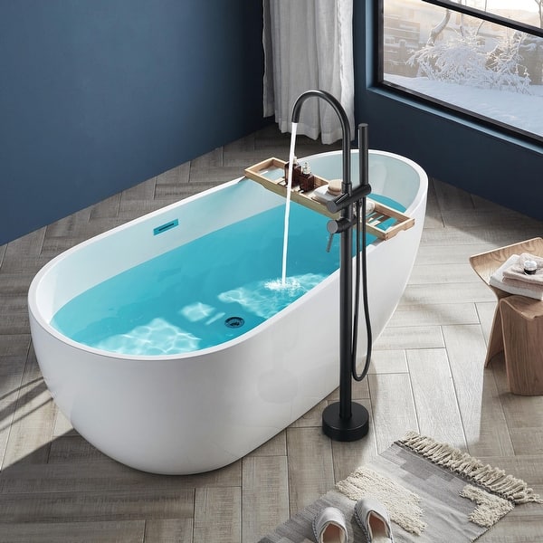 46 in. H x 11 in. W Single Handle Claw Foot Tub Faucet with Hand Shower in Brushed Nickel 46 in. H x 11 in. W Single Handle Claw Foot Tub Faucet with Hand Shower in Brushed Nickel