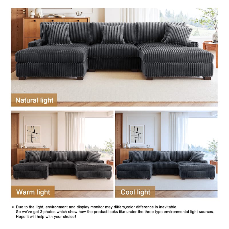 Modular Sectional Sofa Set with Adjustable Headrests and Ottomans