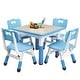 preview thumbnail 1 of 6, Kids Table and Chairs Set Height Adjustable Desk with 4 Seats Blue
