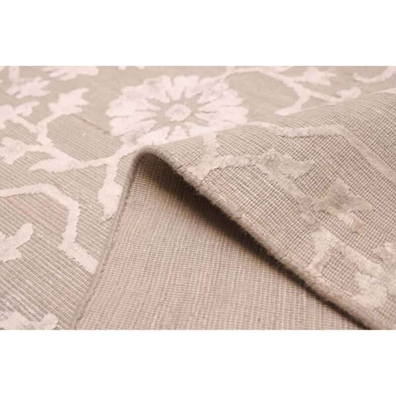 ECARPETGALLERY Hand Loomed Elysian Taupe Viscose, Wool Rug - 8'0 x 11'0