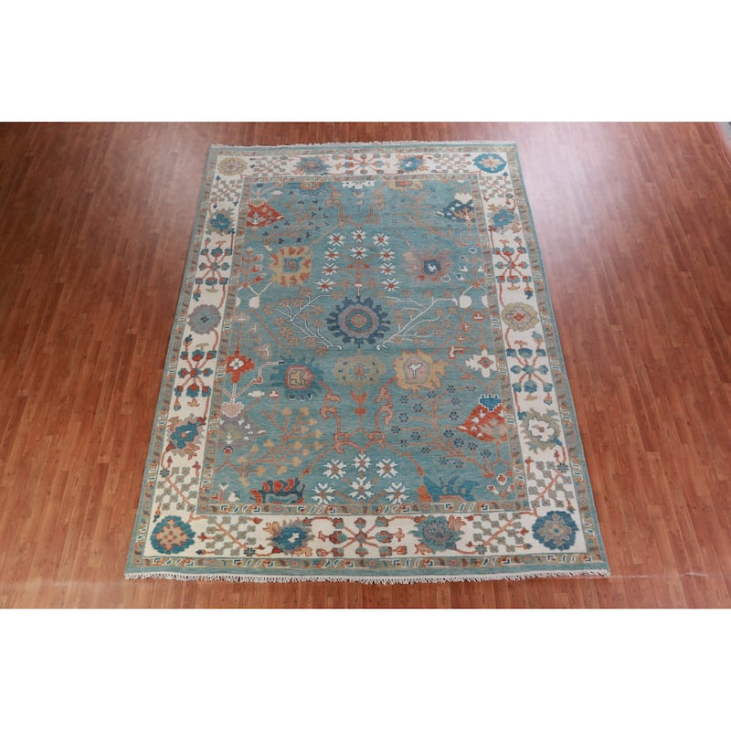 Hand Knotted Oriental 100% Wool Carpet Transitional All-Over Navy Blue & Blues Oushak Area Rug - 12' 4'' X 9' 2''