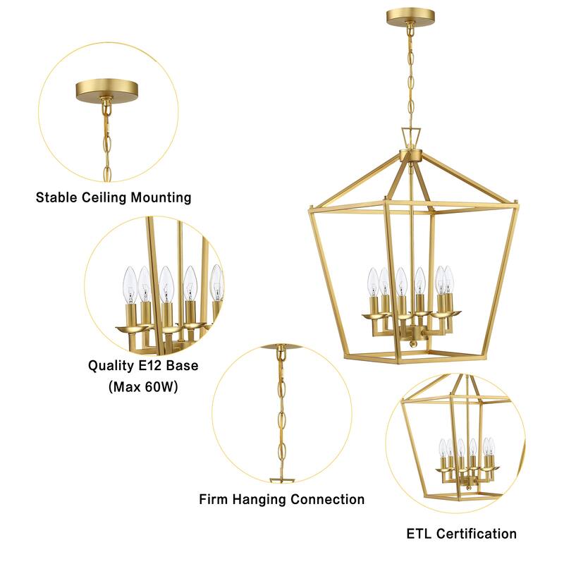 6-Light Soft Gold Lantern Geometric Pendant Light