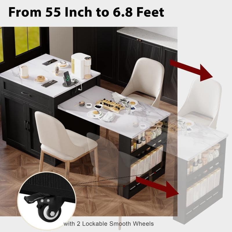 Betsy Kitchen Island with Extendable Dining Table for 4-6 Person