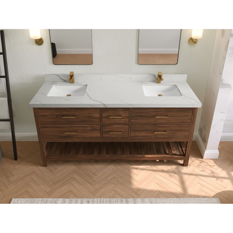 Willow Collections 72 in. W x 22 in. D Parker Solid Teak Double Sink Bathroom Vanity with Countertop