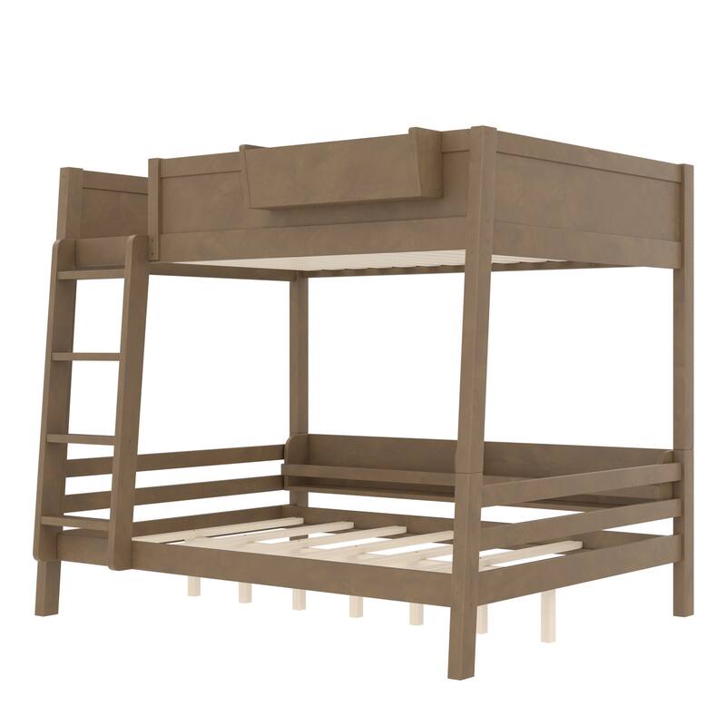 Full Bunk Bed With Storage Shelf and Bookshelf,Wood Bunk Bed with Ladder and Guardrails,Detachable Design