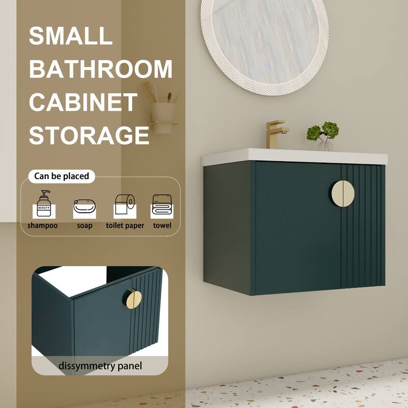 Modern Wall-Mounted Bathroom Vanity with Ceramic Sink, Soft-Close Doors, and 3 Pairs of Metal Handles for Customization
