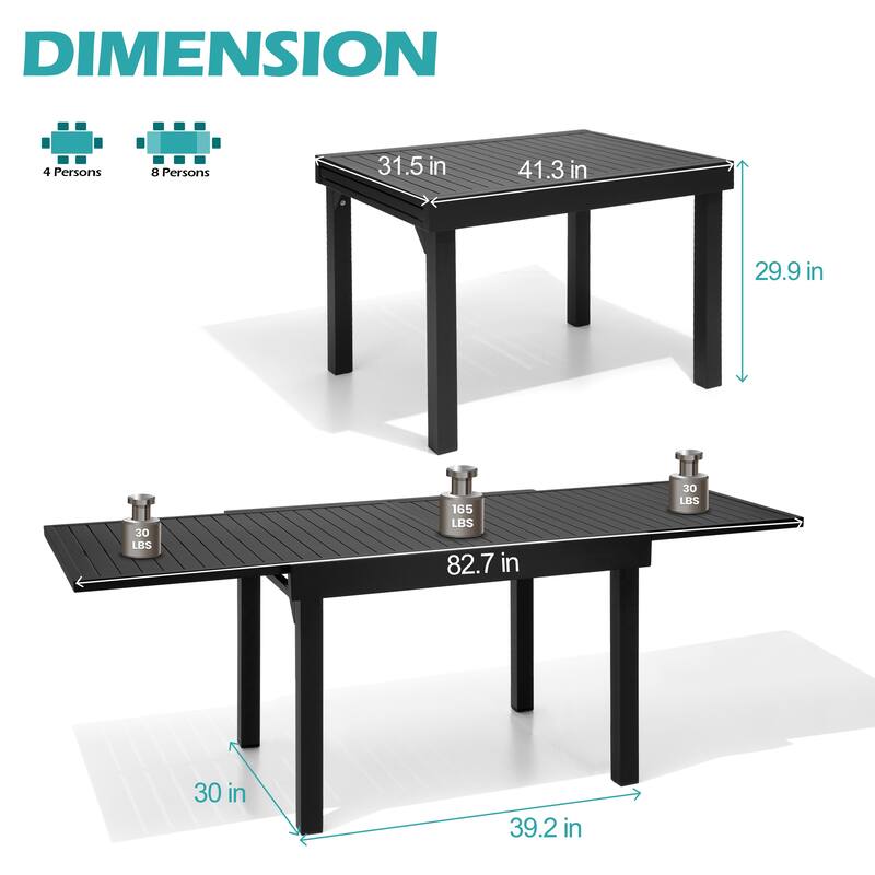Outdoor Aluminum Expandable Patio Dining Table Adjustable Extension Leaf for 6/8/10 Person
