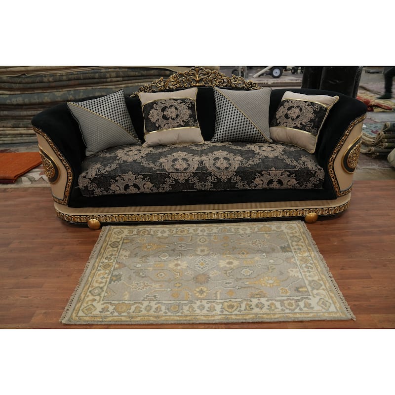 Earth Tone Wool Oushak Indian Rug, Transitional Handmade Carpet - 4' 10'' X 3' 0''