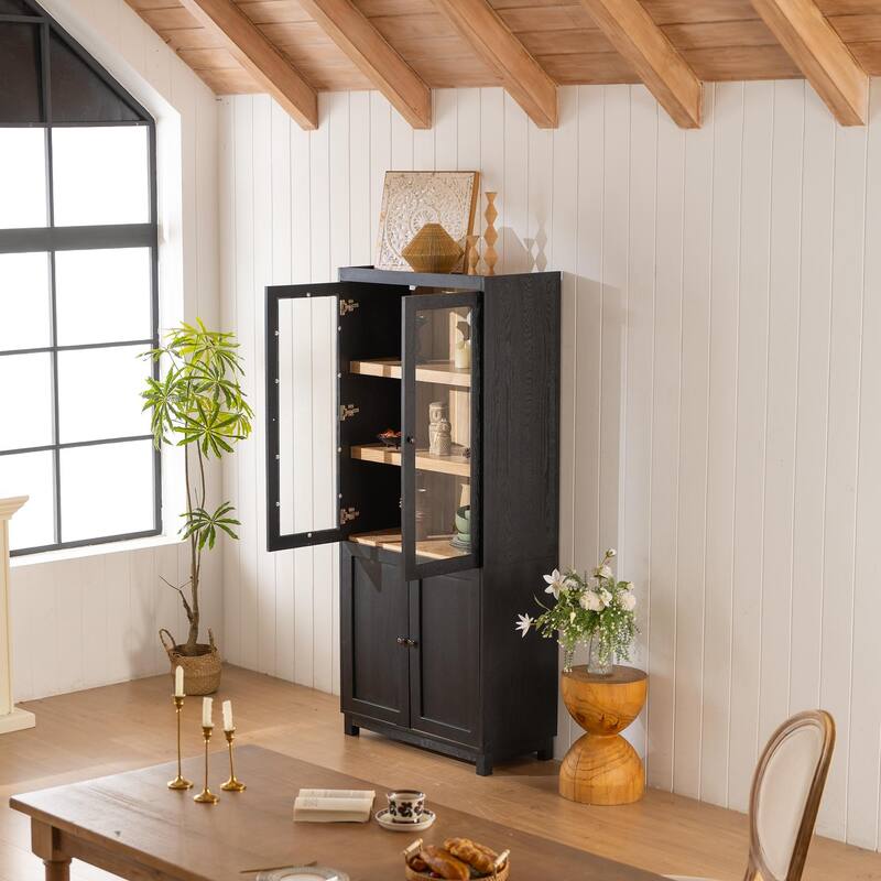 74.5''HDisplay Cabinet Bookcase with Storage, , Mid-Century Modern Bookshelf Curio Cabinet for Hallways
