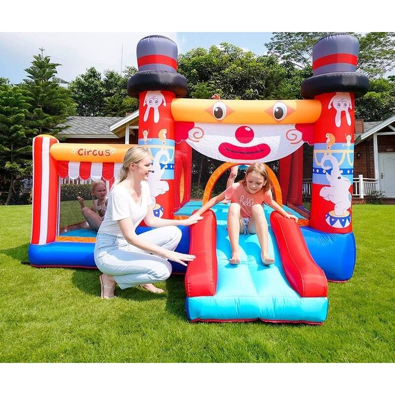 Bounce House & Bounce Castle for Kids, Inflatable Bounce House with Blower, Bouncing Area and Slide,Cute Clown Theme (Oxford)
