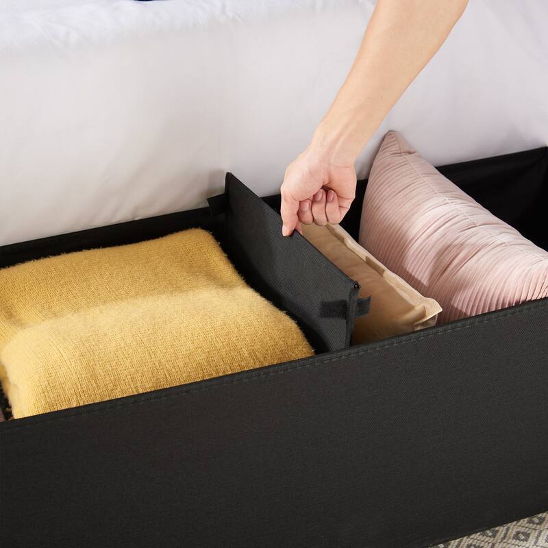 VECELO Set of 1 or 2 Foldable Storage Ottoman Bench 43" Fabric Ottoman with Lid Multi-Functional Folding Ottoman for Living Room