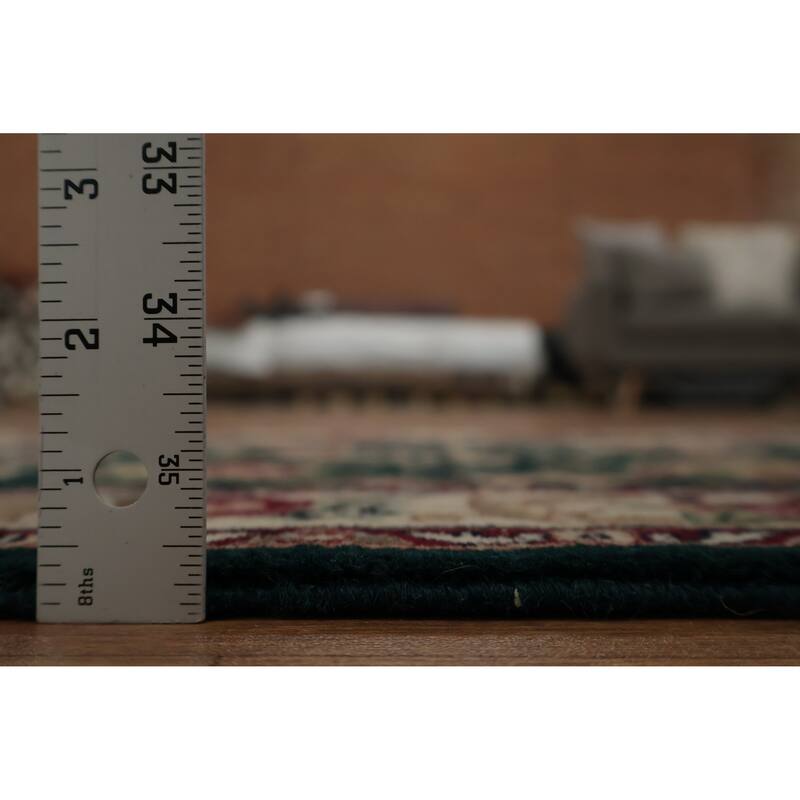 Hand Knotted Oriental Wool & Silk Carpet Traditional Floral Green Kashan Runner Rug - 10' 1'' X 2' 3''