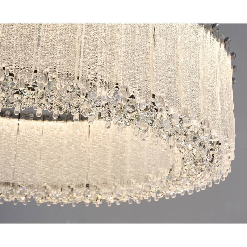 1-Light Black LED Chandelier With Clear Crystals