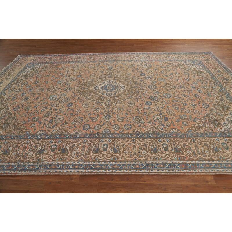Traditional Kashan Persian Vintage Area Rug Hand-Knotted Wool Carpet - 8'1" x 11'5"