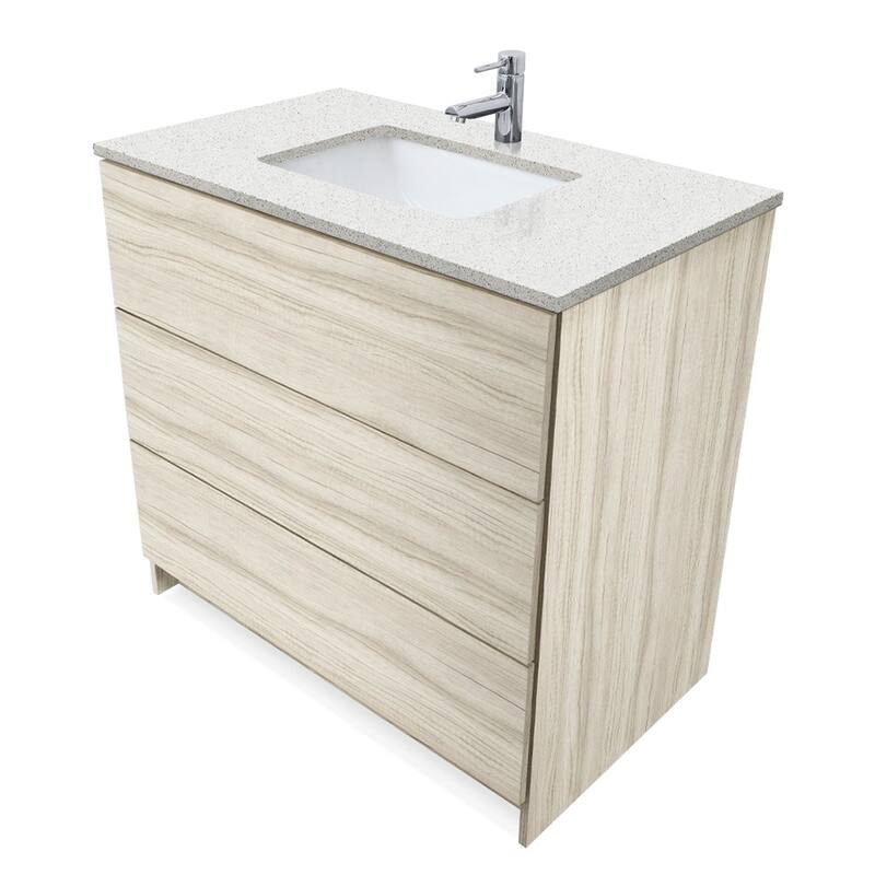 Element Standing 36 in x W x 22 in D x 35 in H Bath Vanity in Ebony with Galaxy White Quartz Top Single Hole - Galaxy White Single hole - White Oak