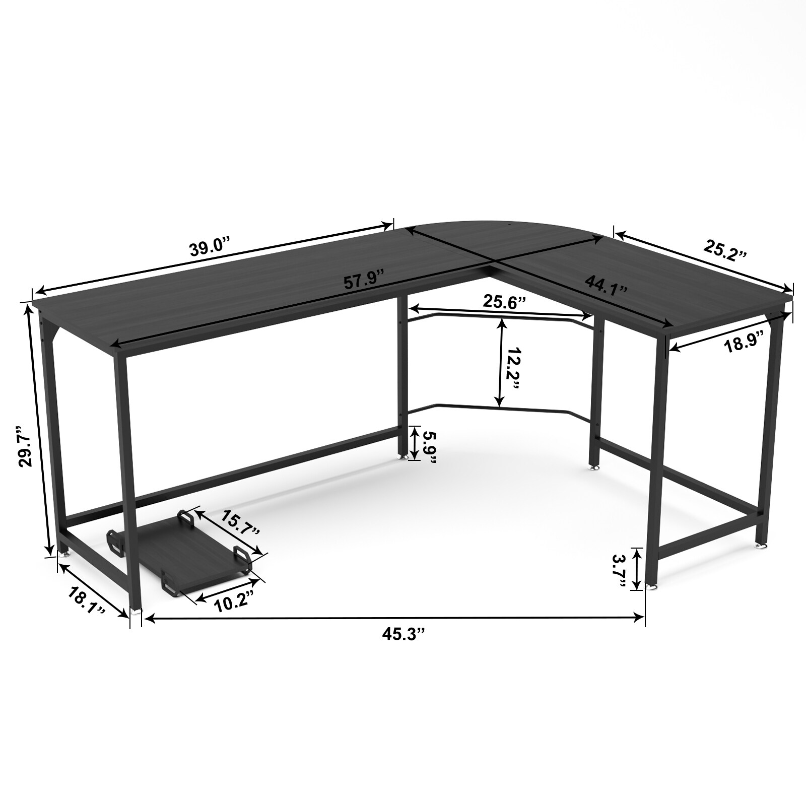 Teraves Reversible L Shaped Desk with Shelves Round Corner Computer Desk Gaming Table
