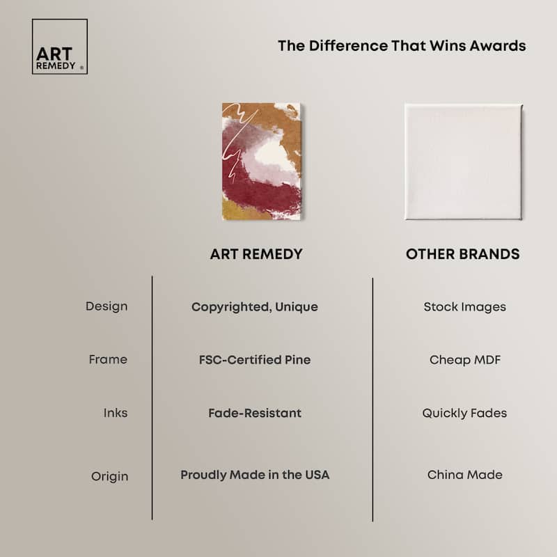Art Remedy Burgundy And Cork Gallery Wrapped Boho Abstract 1 Piece Canvas Wall Art