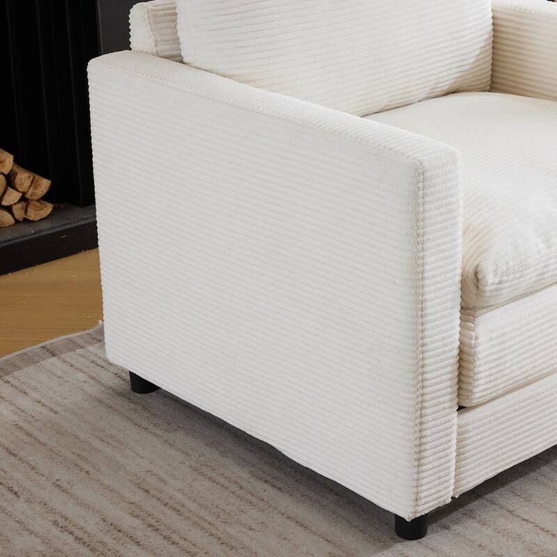 Corduroy Armchair Set with Ottoman