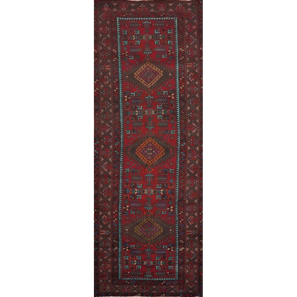 Hand Knotted Oriental 100% Wool Carpet Traditional Tribal Red Heriz Runner Rug - 11' 1'' X 3' 4''