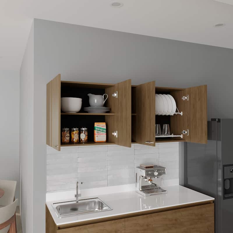 Wall Cabinet 24" H, Four Doors, Two Open Storage Shelves, Two Internal Shelves, Internal Dish and Glass Organizer