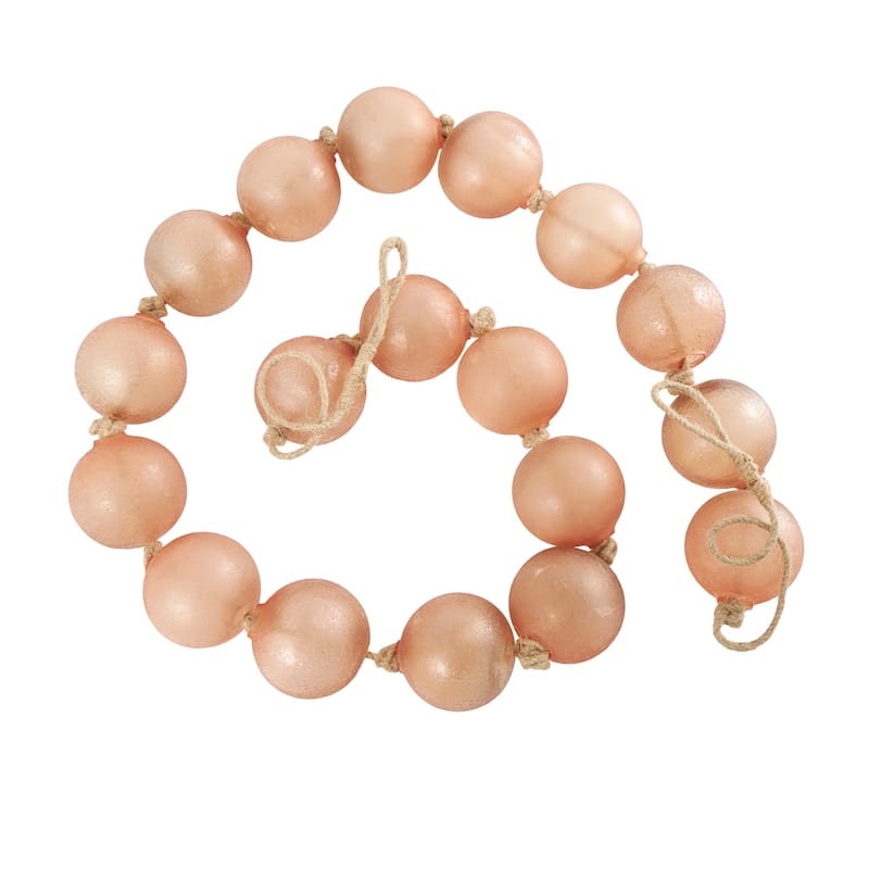 Pink Glass Handmade Round Extra Long Frosted Orb Beaded Garland with Tassel with Knotted Jute Rope