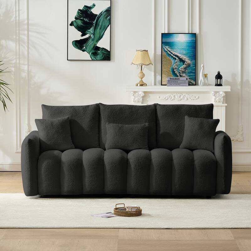 Homy Casa Modern Teddy Fabric Lounge Black Armchair Pillow