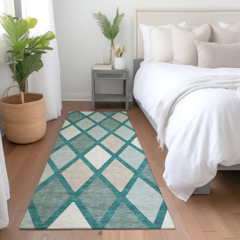Premium Washable Super Soft Mosaic Diamonds Mayfield Rug - Teal - 2'3" x 7'6"