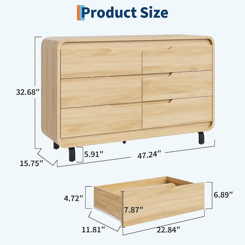47" Wide Modern 6 Drawers Dresser for Bedroom, Living Room, Hallway