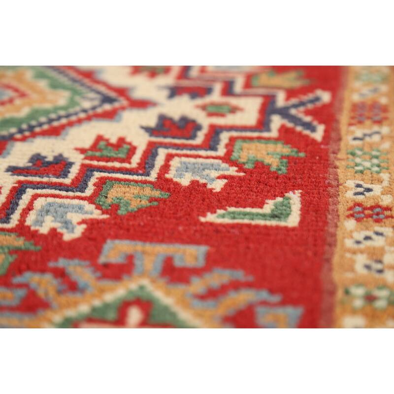 Red Geometric Kazak Accent Rug Handmade Traditional Wool Carpet - 2'0" x 3'0"