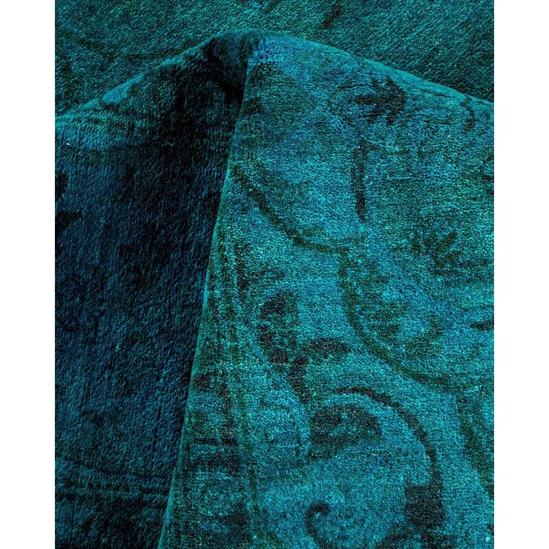 Overton Hand Knotted Wool Vintage Inspired Modern Contemporary Overdyed Blue Area Rug - 4' 1" x 5' 10"