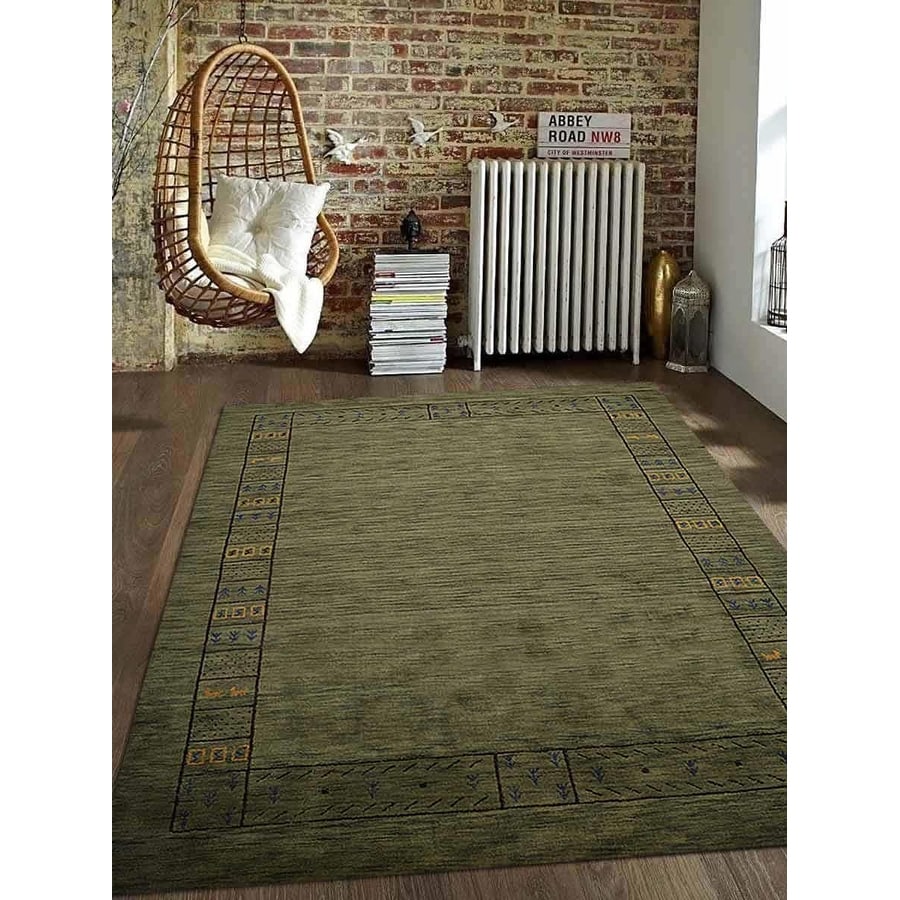 Hand Knotted Modern Gabbeh Carpet Bordered Solid Indian Oriental Rug