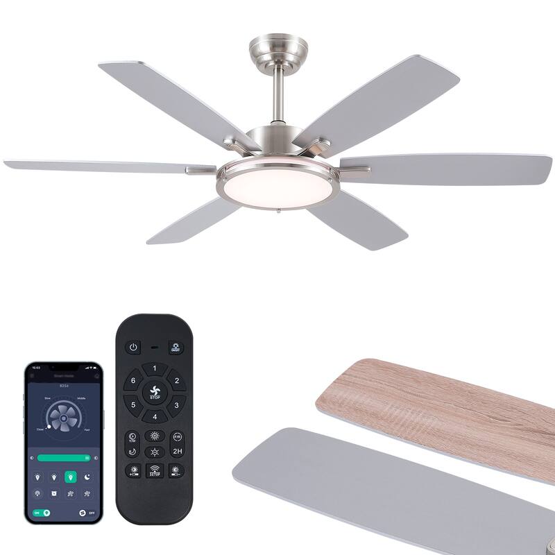 52" Ceiling Fan with Light and Remote,3 Color LED Light,Retracable Blades - 52 Inches - Nickle