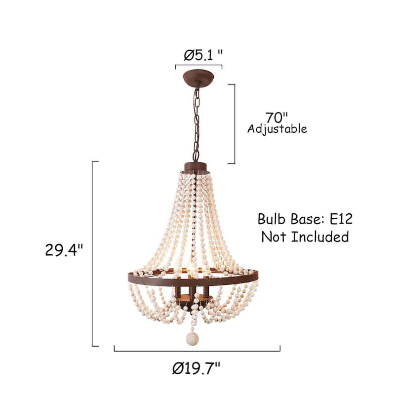 4-Light Bohemian Beaded Caged Chandelier Adjustable Height Dimmable Pendant Lighting - 20" X 30"