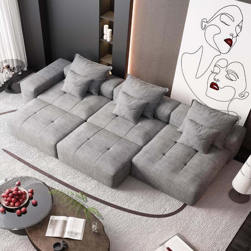 Modern Oversized Modular Chenille Sectional Sofa with Cushions and 6 Pillows for Living Room