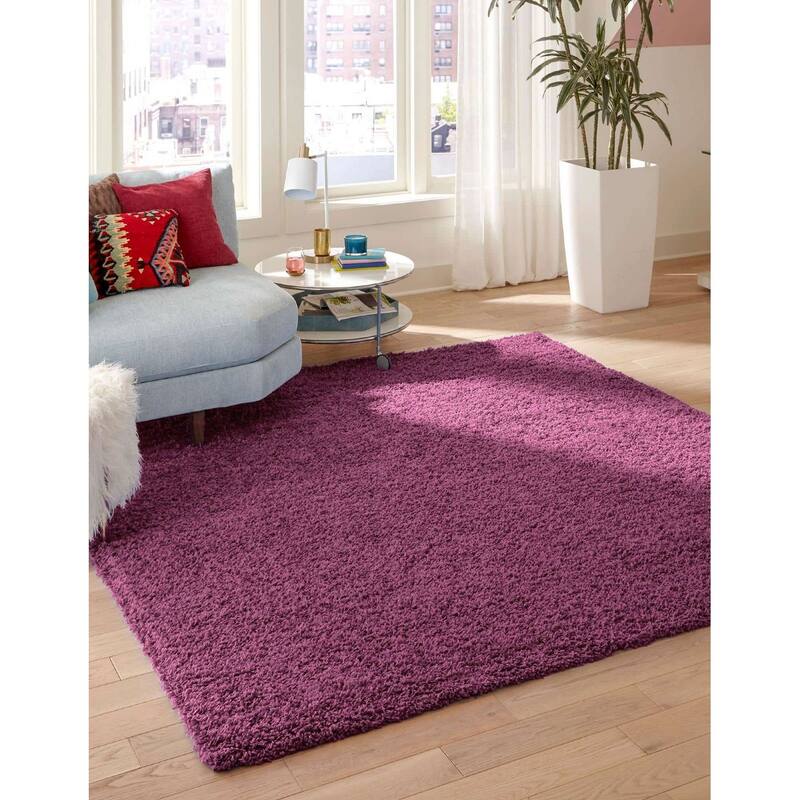 Shag Laurian Collection Area Rug - 8'2" Square - Eggplant Purple