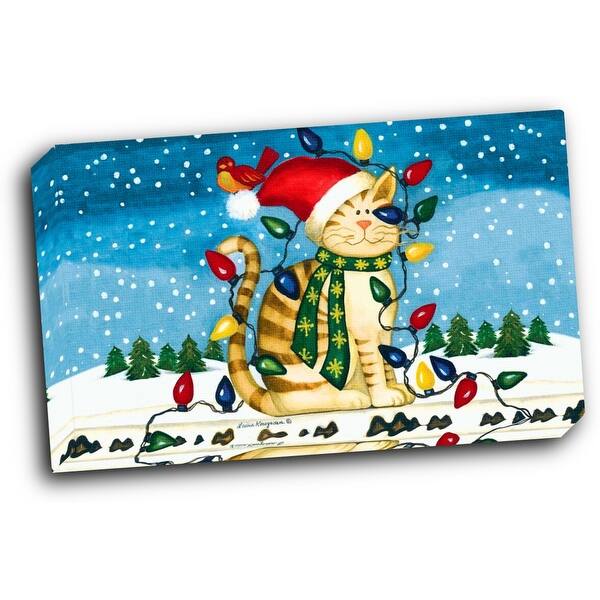 slide 2 of 4, Christmas Cat 14x8 Gallery Wrapped Stretched Canvas 14 x 8 inch